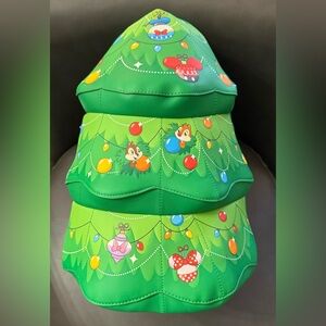 Loungefly NWT Chip and Dale Disney Festive Christmas Tree shaped backpack